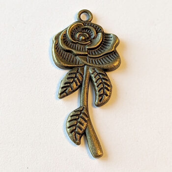 Long Stem Rose Flower Pendant Antique Bronze