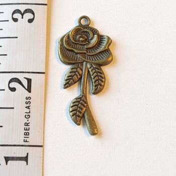 Long Stem Rose Flower Pendant Antique Bronze - Image 2