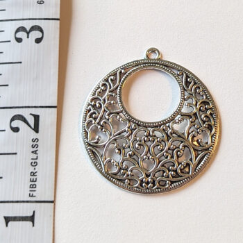 Large Decorative Round Hoop Pendant Antique Silver - Image 2