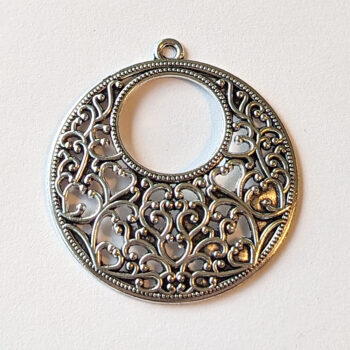 Large Decorative Round Hoop Pendant Antique Silver