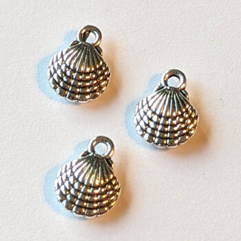 Double Sided Scallop Shell Charm Antique Silver