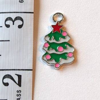 Christmas Tree With Pink Bulbs Enamel Charm Silver - Image 2