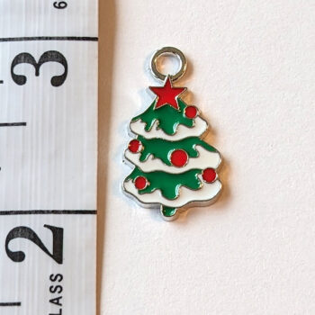 Christmas Tree With Red Bulbs Enamel Charm Silver - Image 2