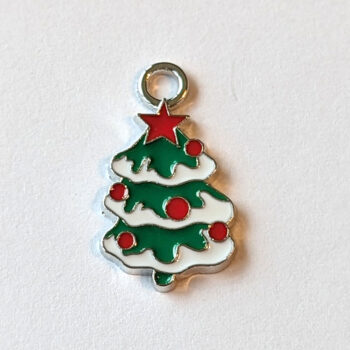 Christmas Tree With Red Bulbs Enamel Charm Silver