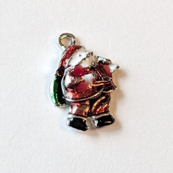 Christmas Santa Clause With Toy Sack Enamel Charm Silver