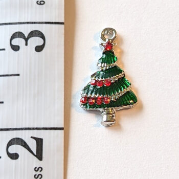 Silver Christmas Tree With Red Bulbs Enamel Charm - Image 2