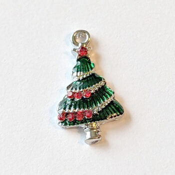 Silver Christmas Tree With Red Bulbs Enamel Charm