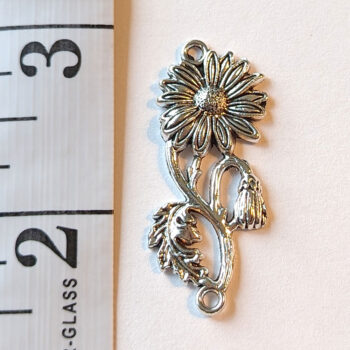 Filigree Daisy Flower With Stem Connector Antique Silver - Image 2