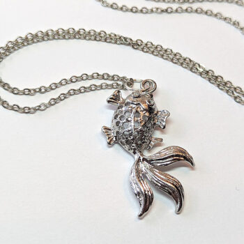 Antique Silver Hollow Goldfish Fish Necklace