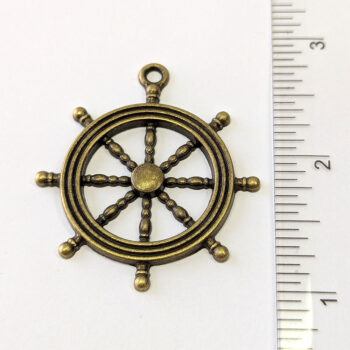 Antique Bronze Boat Ship Wheel Nautical Charm - Image 2