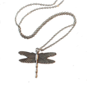 Antique Silver Medium Flying Dragonfly Necklace