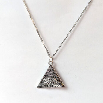 Egyptian Eye of Horus Pyramid Antique Silver Necklace - Image 4