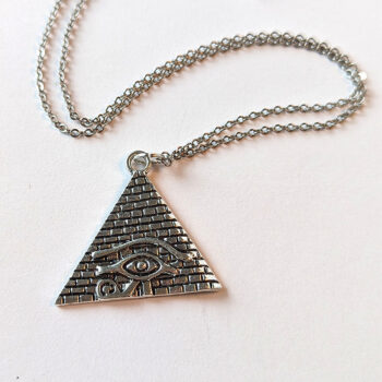 Egyptian Eye of Horus Pyramid Antique Silver Necklace - Image 2