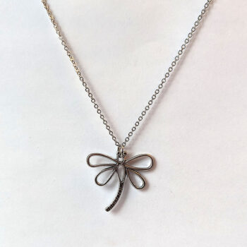 Hollow Antique Silver Dragonfly With Curved Tail Necklace - Image 4