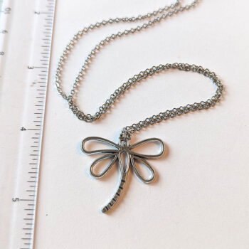 Hollow Antique Silver Dragonfly With Curved Tail Necklace - Image 3