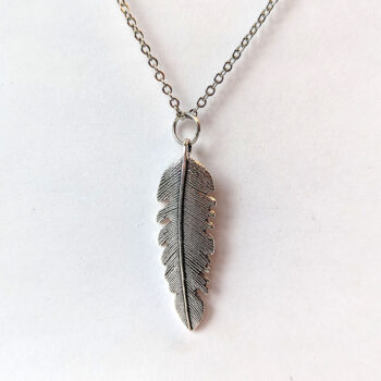 Antique Silver Long Narrow Leaf Vintage Style Necklace