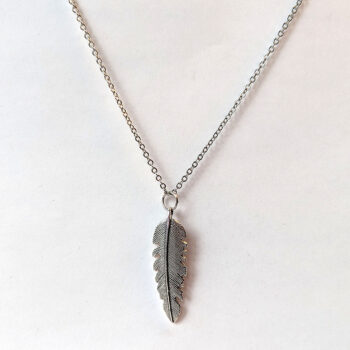 Antique Silver Long Narrow Leaf Vintage Style Necklace - Image 4