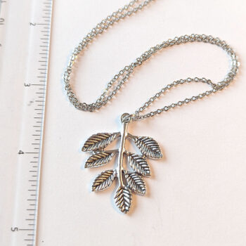 Silver Branch With Leaves Leaf Pendant Necklace - Image 3