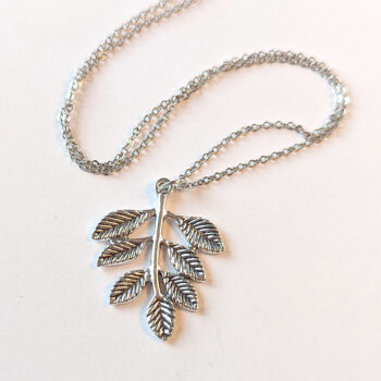 Silver Branch With Leaves Leaf Pendant Necklace - Image 2