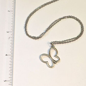 Small Hollow Butterfly Antique Silver Necklace - Image 3