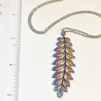 Rainbow Fern Branch Leaf Leaves Stainless Steel Necklace - Image 3