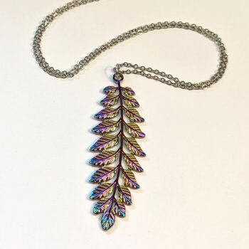 Rainbow Fern Branch Leaf Leaves Stainless Steel Necklace - Image 2