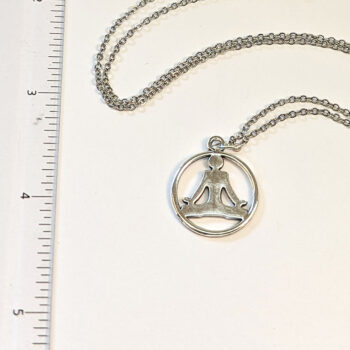 Silver Yoga Meditation Lotus Position Hoop Necklace - Image 3