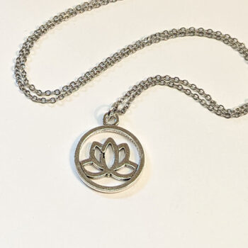 Silver Yoga Lotus Flower Hoop Necklace - Image 2