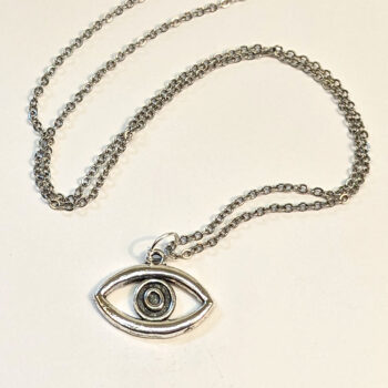 Hollow Oval Egyptian Eye of Horus Antique Silver Necklace - Image 2