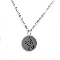 Round Disk Egyptian Eye of Horus Antique Silver Necklace
