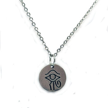 Round Disk Egyptian Eye of Horus Antique Silver Necklace
