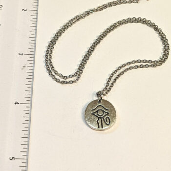 Round Disk Egyptian Eye of Horus Antique Silver Necklace - Image 2