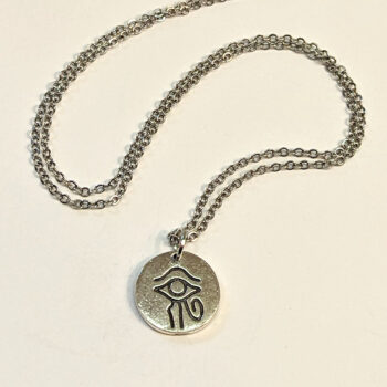 Round Disk Egyptian Eye of Horus Antique Silver Necklace