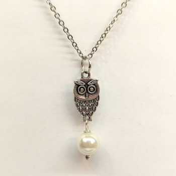 Antique Silver Small Owl With Pearl Necklace