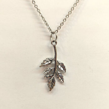 Antique Silver Curved Branch With Leaves Necklace