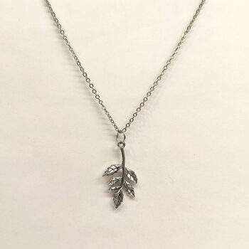 Antique Silver Curved Branch With Leaves Necklace - Image 4