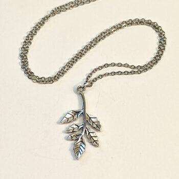 Antique Silver Curved Branch With Leaves Necklace - Image 2