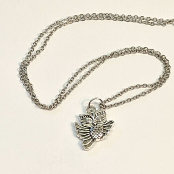 Antique Silver Cute Owl Charm Necklace - Image 2