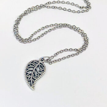 Small Curved Hollow Leaf Pendant Antique Silver - Image 2