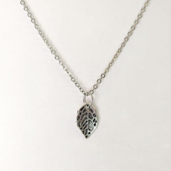 Small Leaf Charm Antique Silver Necklace