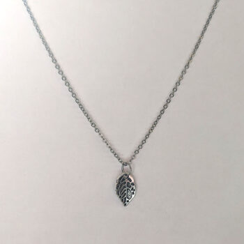 Small Leaf Charm Antique Silver Necklace - Image 2