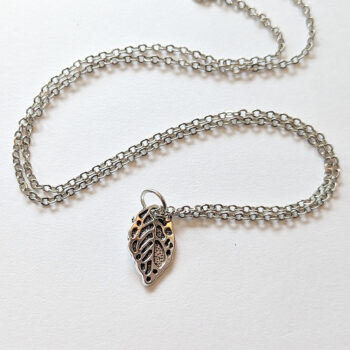 Small Leaf Charm Antique Silver Necklace - Image 3