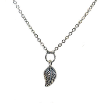 Dainty Double Sided Cupped Leaf Charm Antique Silver