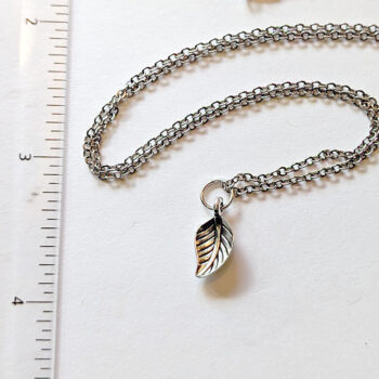 Dainty Double Sided Cupped Leaf Charm Antique Silver - Image 3