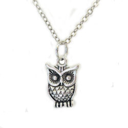 Antique Silver Small Owl Charm Necklace