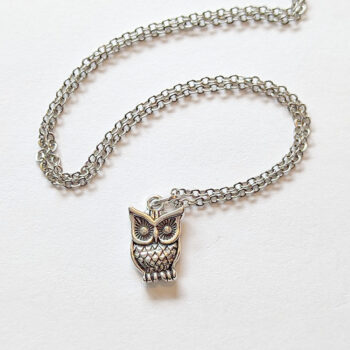 Antique Silver Small Owl Charm Necklace