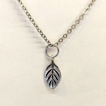 Dainty Veined Leaf Charm Antique Silver