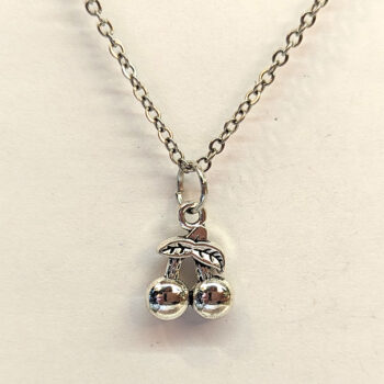 Dainty Silver Cherries Cherry on a Branch Charm Necklace