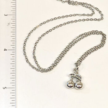 Dainty Silver Cherries Cherry on a Branch Charm Necklace - Image 3