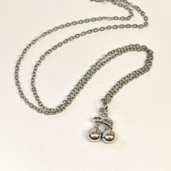 Dainty Silver Cherries Cherry on a Branch Charm Necklace - Image 4